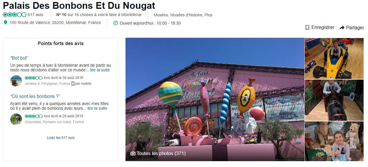 Avis sur Tripadvisor (copie d'écran novembre 2019)